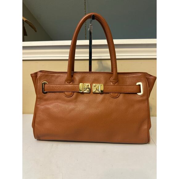 Onna Erhlich Bag Tan Cowhide Pebbled Leather Maya Satchel Tote Handbag - Picture 2 of 13